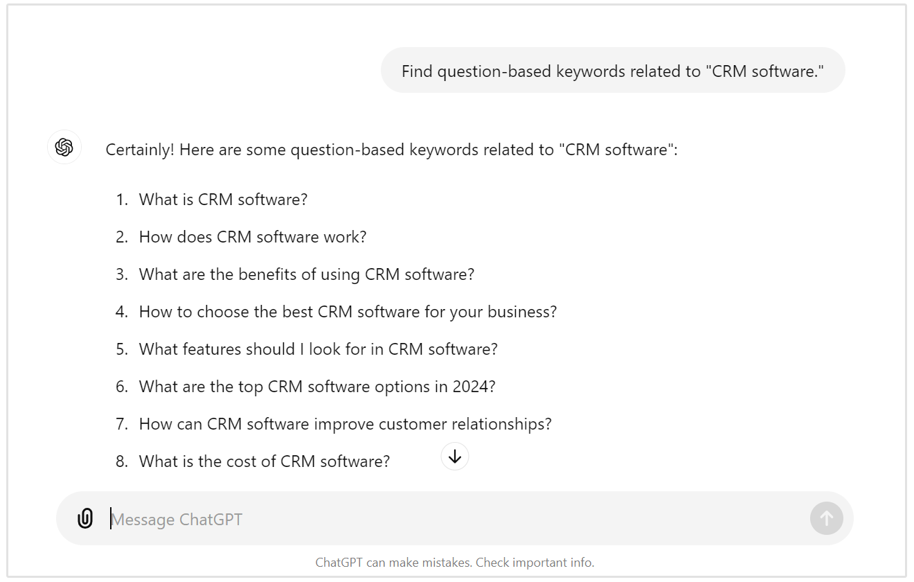 chatgpt for question based keywords